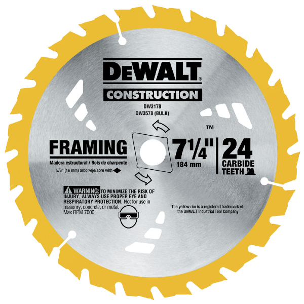 DW3178 = DWA171424 DISCO SIERRA7.1/4 X24 DIENTES X5/8