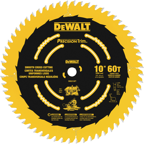 DW3215PT DISCO SIERRA 1'' PRECISION 60 DIENTES ATB DE CARBURO EJE 5/8''